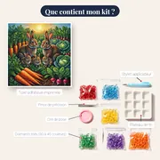 Famille de lapins au potager fleuri – contenu du kit