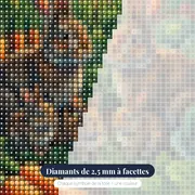 Famille de lapins au potager fleuri – gros plan des diamants