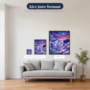 Witte sneeuwhaas in blauwroze schemering – beschikbare formaten