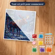 Élan dans la forêt de pins enneigée – kit prêt à commencer