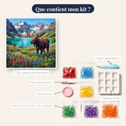 Élan dans la prairie alpine fleurie – contenu du kit