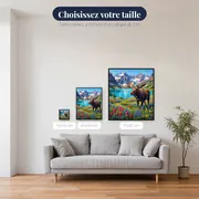 Élan dans la prairie alpine fleurie – tailles disponibles