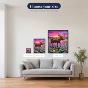 Moose in Pink Dusk Water Lily Pond – available sizes