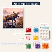 Eland in roze ochtendmist tussen het riet – inhoud van het pakket