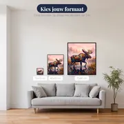 Eland in roze ochtendmist tussen het riet – beschikbare formaten