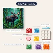 Rain-Soaked Moose in a Green Forest – kit contents
