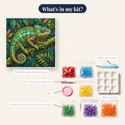 Rainbow Chameleon on a Mossy Branch – kit contents
