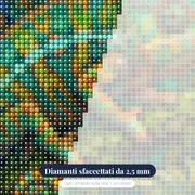 Camaleonte arcobaleno sul ramo muschioso – primo piano dei diamanti