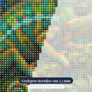Regenboogkameleon op mossige tak – close-up van de steentjes