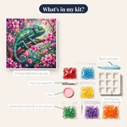 Chameleon on Pink Blossom Branch – kit contents
