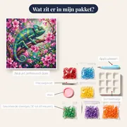 Kameleon op bloeiende roze tak – inhoud van het pakket