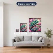 Chameleon on Pink Blossom Branch – available sizes