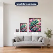 Camaleonte su ramo di fiori rosa – misure disponibili