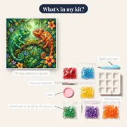 Green and Orange Chameleons on Mossy Branch – kit contents