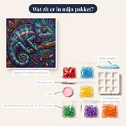 Mozaïekkameleon in turkoois, violet en goud – inhoud van het pakket