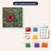 Caméléon sur hibiscus rouge tropical – contenu du kit