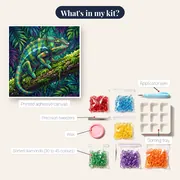 Chameleon on a Dewy Mossy Branch – kit contents