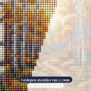 Herfstig berkenbos met bladerpad – close-up van de steentjes