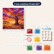 Baobab solitario al tramonto sulla savana – contenuto del kit