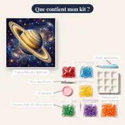 Saturne dorée et anneaux étoilés – contenu du kit