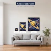 Golden Ringed Saturn in Starry Space – available sizes