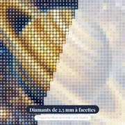 Saturne dorée et anneaux étoilés – gros plan des diamants