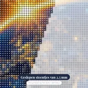 Aarde bij zonsopgang met stadslichten – close-up van de steentjes