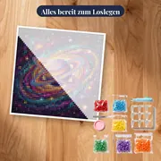 Ringplanet in bunter Spiralgalaxie – Set bereit zum Loslegen