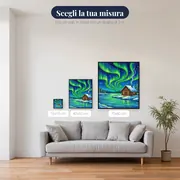 Aurora verde sulla baita innevata – misure disponibili