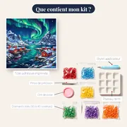 Village de pêcheurs norvégien et aurore verte – contenu du kit