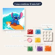 Stitch in surf su un'onda turchese – contenuto del kit