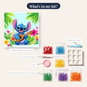 Stitch Playing Ukulele Among Tropical Flowers – kit contents
