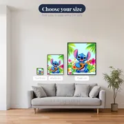 Stitch Playing Ukulele Among Tropical Flowers – available sizes
