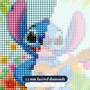Stitch Playing Ukulele Among Tropical Flowers – diamond close-up