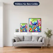 Stitch mit hellem Holz-Ukulele unter Palmwedeln – verfügbare Größen