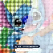 Grinning Stitch Seated Among Plumeria Blooms – diamond close-up