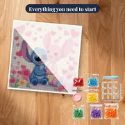 Stitch and Angel Among Hearts and Flowers – kit ready to start