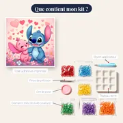 Stitch et Angel, cœurs et fleurs – contenu du kit