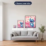 Stitch and Angel Seated Under Falling Hearts – available sizes
