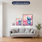 Stitch e Angel seduti sotto una pioggia di cuori – misure disponibili