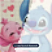 Stitch and Angel Seated Under Falling Hearts – diamond close-up
