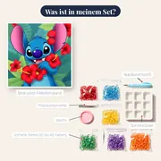 Stitch mit roten Hibiskusblüten im Tropenlaub – Inhalt des Sets