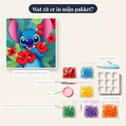 Stitch met rode hibiscusbloemen – inhoud van het pakket