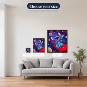 Stitch Grinning Among Colorful Planets – available sizes