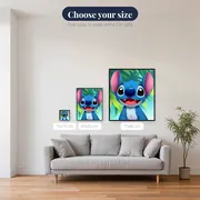 Smiling Stitch Portrait with Tropical Leaves – available sizes