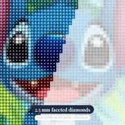 Smiling Stitch Portrait with Tropical Leaves – diamond close-up