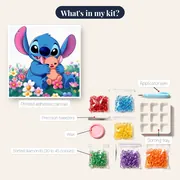 Stitch Hugging Scrump in a Flower Field – kit contents