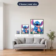 Stitch Hugging Scrump in a Flower Field – available sizes