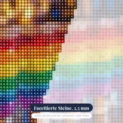 Sechs Regenbogen-Gläser auf dunklem Tresen – Nahaufnahme der Steine