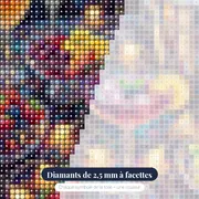 Table de soirée aux verres et fruits – gros plan des diamants